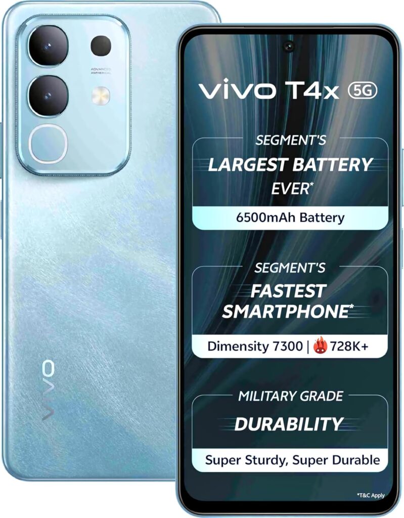 vivo T4x 5G Marine Blue, 8GB RAM, 128GB Storage 50MP, 2MP Dual Rear Camera 8MP Front Camera Smartphone Under Rs 15,000
