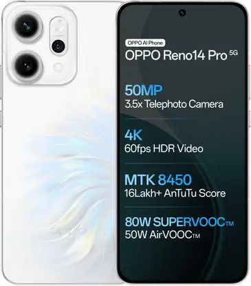 OPPO Reno14 Pro 5G Pearl White 50MP, 50MP, 50MP Triple Camera 50MP Front Camera 5G Smartphone above Rs 50000